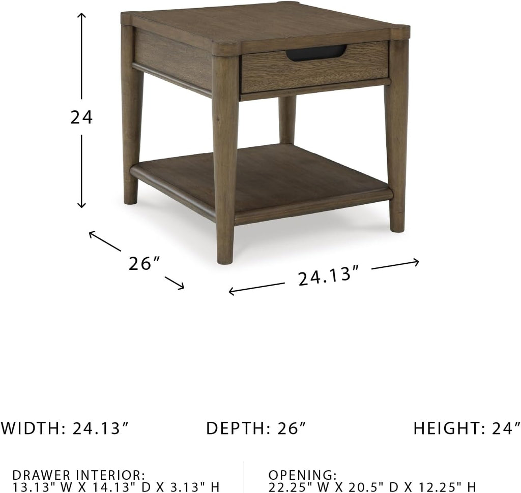 Signature Design by Ashley Roanhowe Contemporary 1-Drawer End Table with Open Lower Shelf, Light Brown