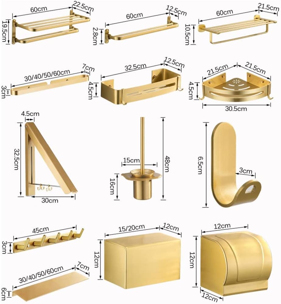 LSLYTQ Brushed Gold Towel Rack Towel Bar Hanger, Bath Towel Ring Robe Hook, Nordic Bathroom Gold Accessories Wall Mount