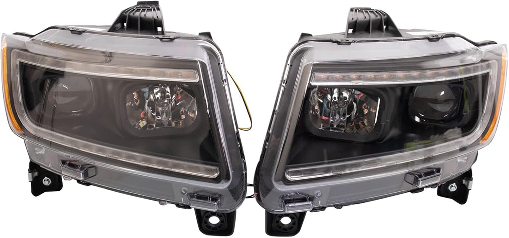 TRQ Performance Driver and Passenger Side Headlight Assembly Set Black Housing Compatible with 11-13 Jeep Grand Cherokee Halogen Only