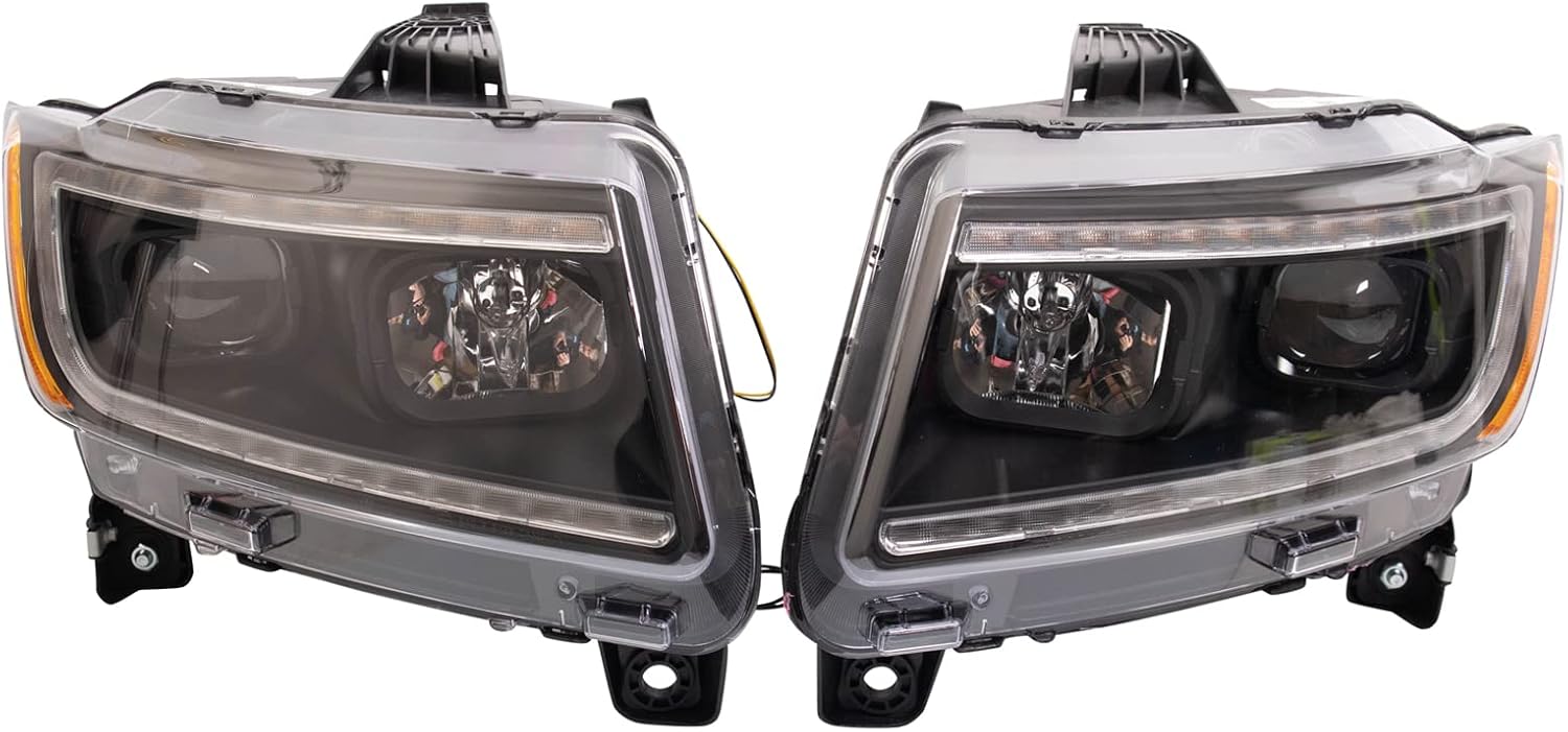 TRQ Performance Driver and Passenger Side Headlight Assembly Set Black Housing Compatible with 11-13 Jeep Grand Cherokee Halogen Only