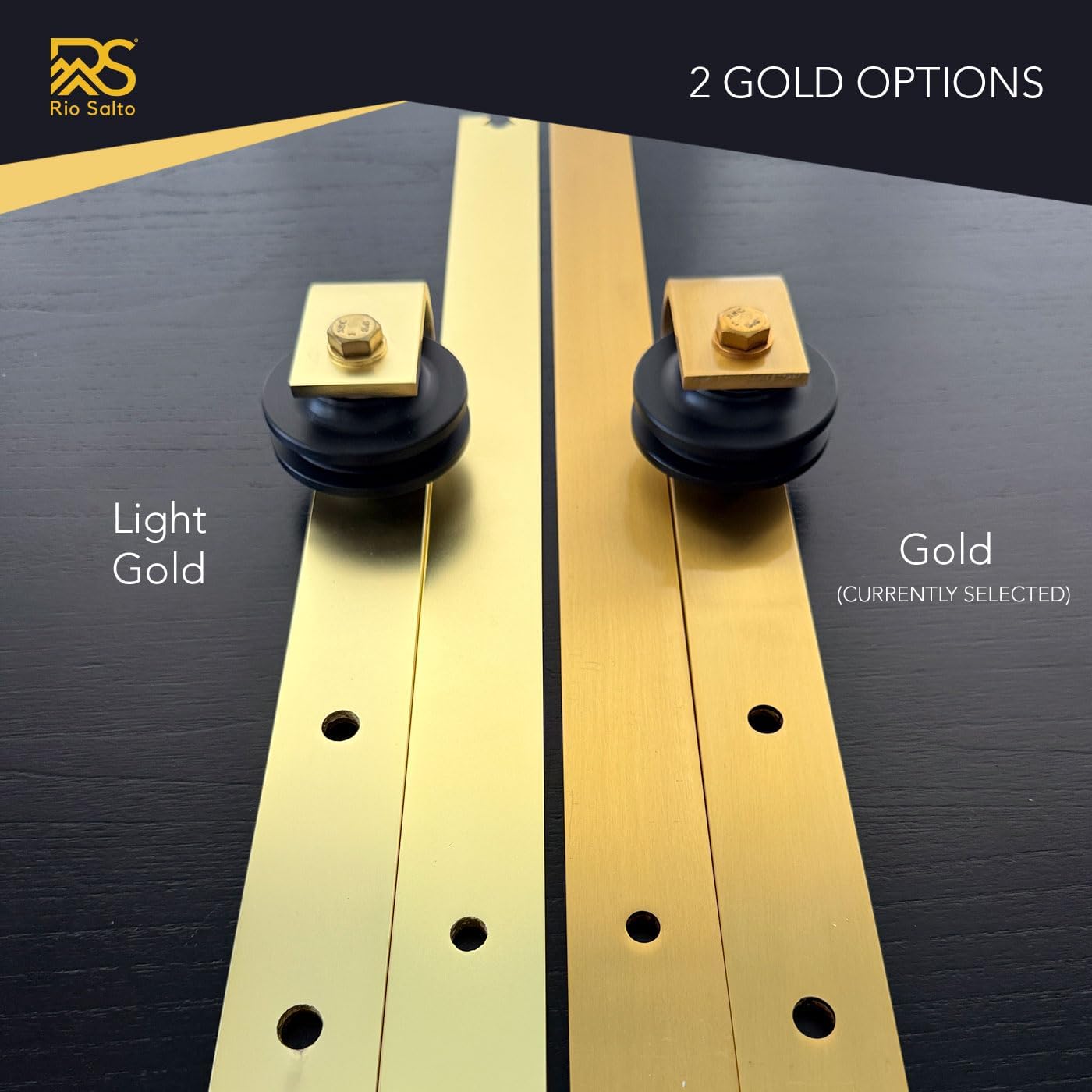 Rio Salto Gold Barn Door Hardware Kit Sliding Door Hardware Modern Barn Interior Closet Pantry Brushed Brass Panel Hardware with Handle Bar and Floor Guide (Hardware Kit Plus, 4ft 11in - NO Door)