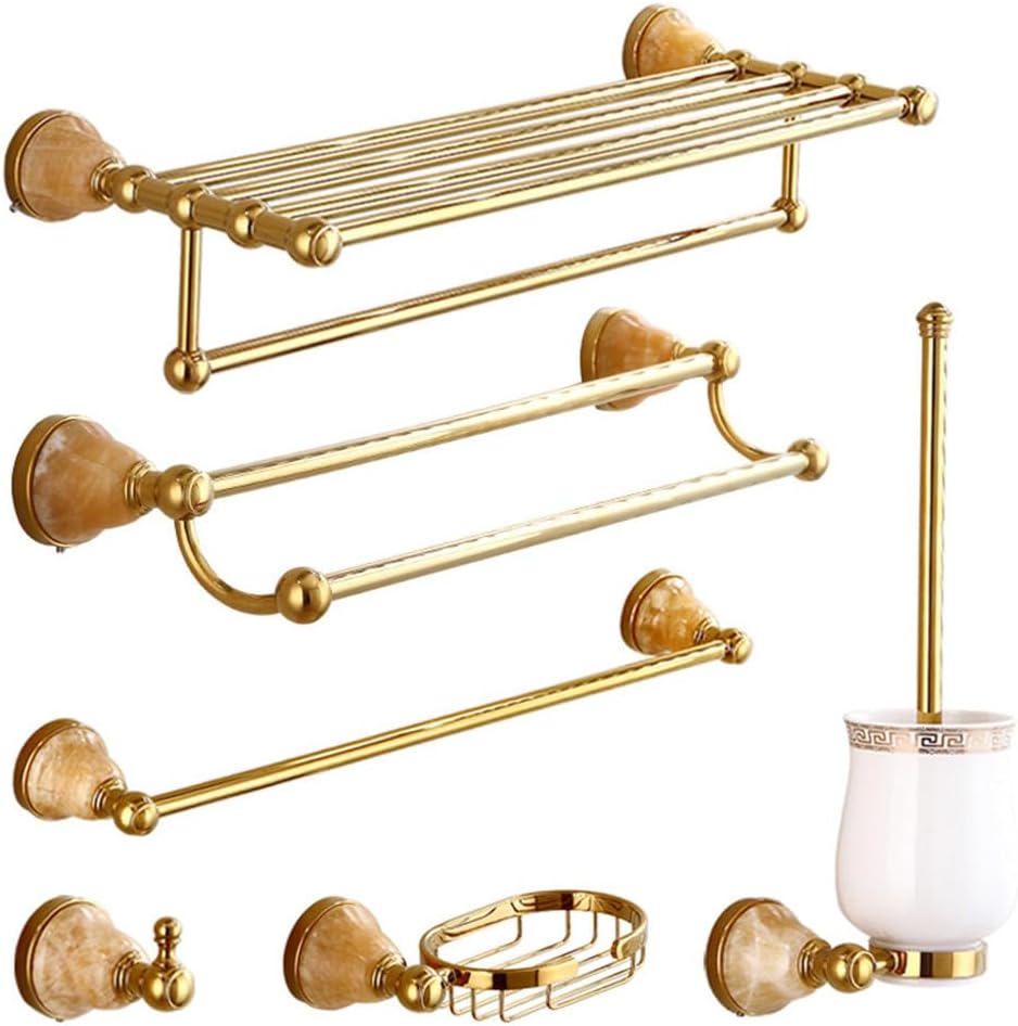 Bathroom Hardware Set,Towel Rack Set,Brass Bathroom Accessories Set,Gold Marble Decorate Bath Towel Rack Wall Mounted Elegant Hotel Metal Towel Rack,6 Piece Set b