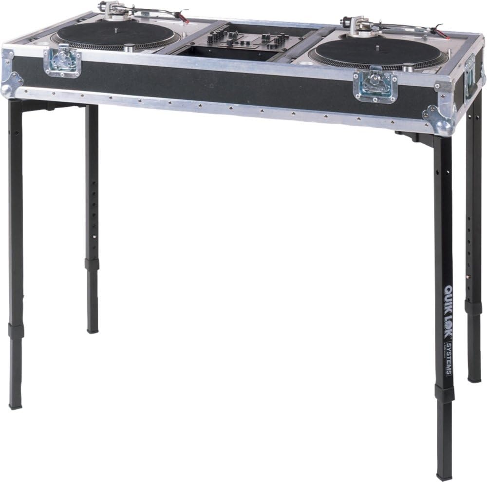 QUIK LOK - WS550 Heavy Duty Multi-Function T-Stand - Adjustable Width and Height Steel Utility Stand for Audio Mixers, DJ Coffins, Keyboards, and Studio Gear, Black