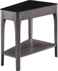 Leick Home Obsidian End Table, Solid Wood, Narrow Wedge Shape, Glass Tabletop, Bottom Display Shelf, Easy Assemlby, Smoke Gray/Black, 24.0 in. L x 17.0 in. W x 24.0 in. H, 11102-GR