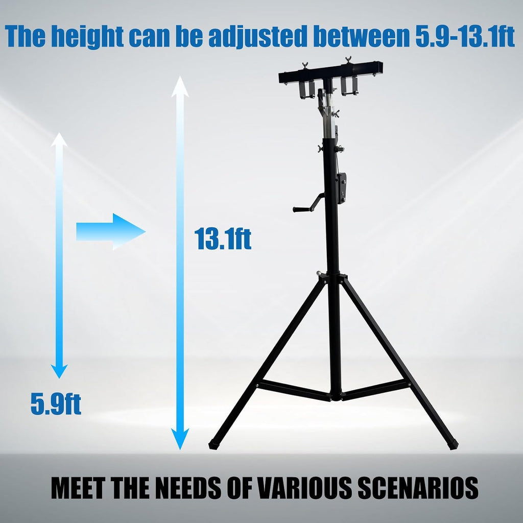 TECHTONGDA Light Trussing Stand 176LB Load Capacity DJ Light Stand, Crank Lighting Stand Speaker Truss, 5.91-13.12 FT Adjustable Height, Portable Music Equipment for Bands Clubs Stages