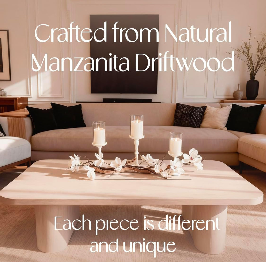 Magnolia Vine Driftwood FarmhouseTable Centerpiece - 3pc Candle Holder Set - Floral Table Decor for Dining Room, Living Room, Mantle & Weddings (Ivory)