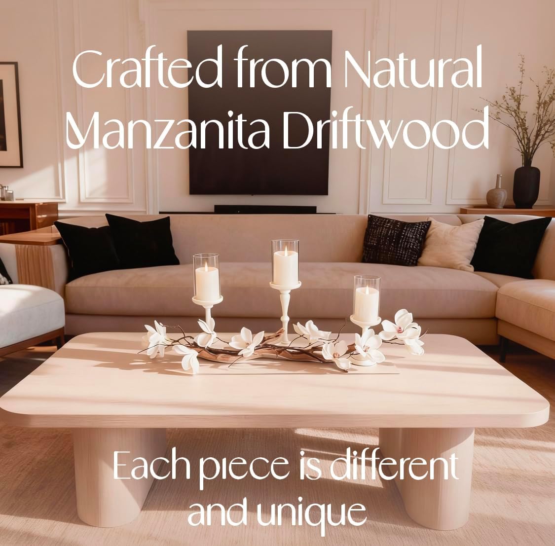 Magnolia Vine Driftwood FarmhouseTable Centerpiece - 3pc Candle Holder Set - Floral Table Decor for Dining Room, Living Room, Mantle & Weddings (Ivory)