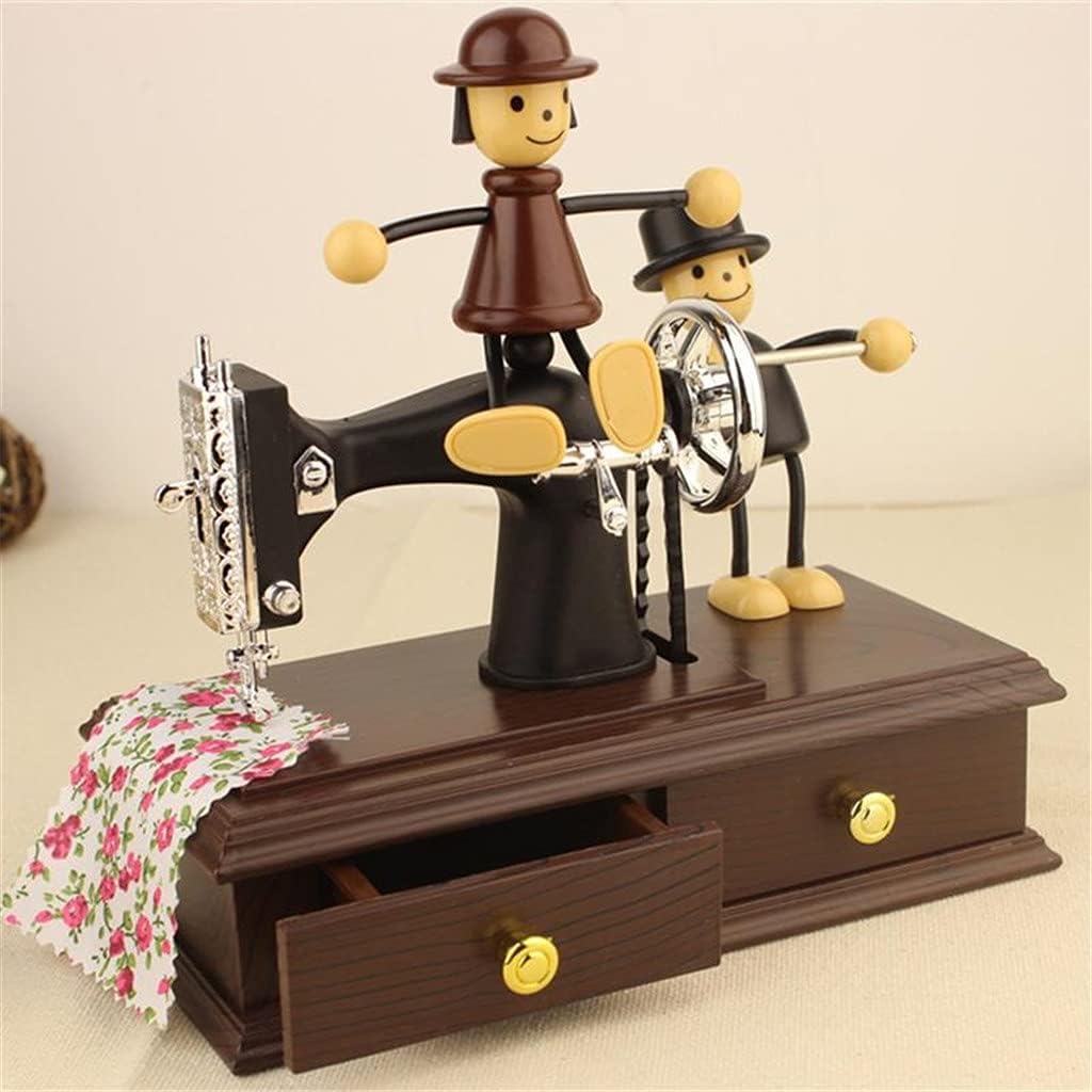 1pc Romantic Couple Musical Box Sewing Machine Shape Ornament Resin Music Box Creative Melody Box Festival Gift