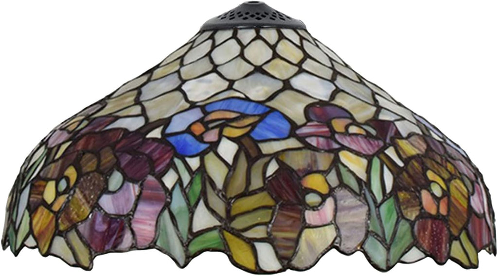 16 Inch Tiffany Stained Glass Single Lampshade Colored Rose Table Lamp Shade Pendant Hanging Light Fixture Ceiling Lamp Floor lamp Replacement Shade Red Blue Flower Green Leaves