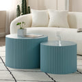 WILLIAMSPACE Nesting Coffee Table Set of 2, Matte Blue Round Wooden Coffee Tables, Modern Luxury Side Tables Accent End Table for Living Room Apartment, 23.62'*23.62'*15.75'H (Blue-Round)