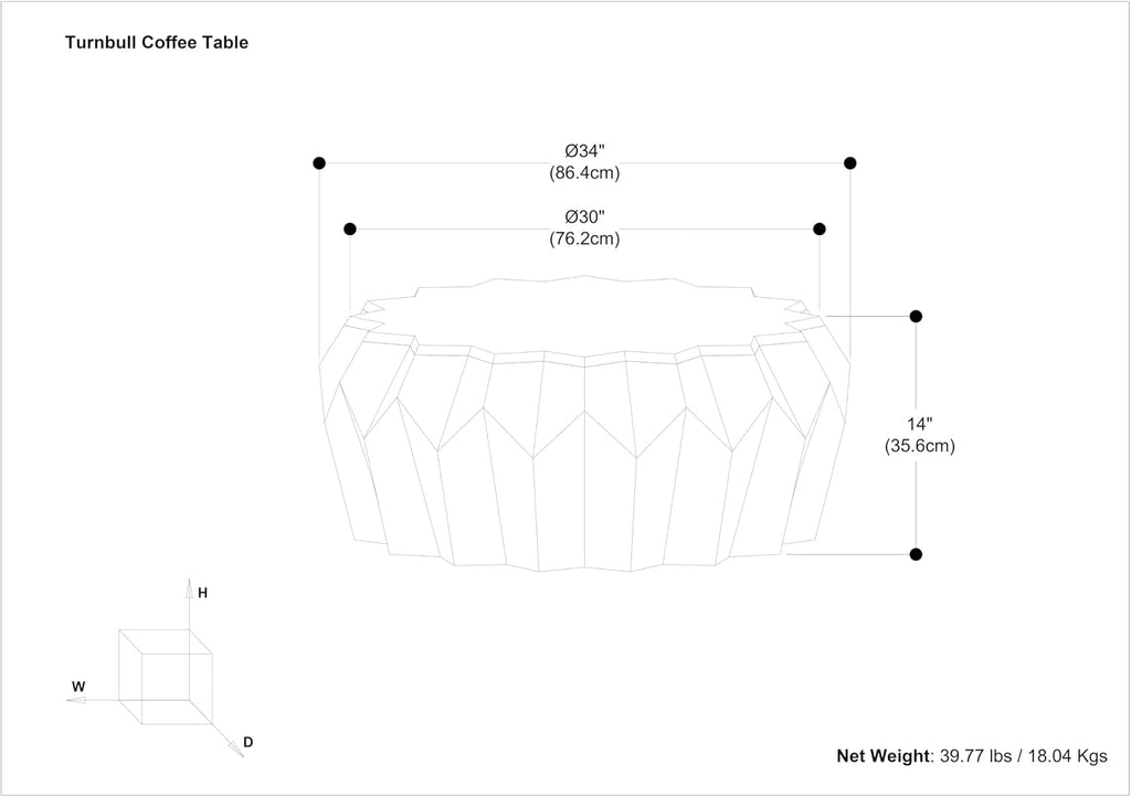 SIMPLIHOME Turnbull Coffee Table - 34 inch Wide Solid Mango Wood Living Room Table in Walnut, Contemporary Sculptural Table for Family Room with Faceted Drum Design and Geometric Cut Edges, Assembled