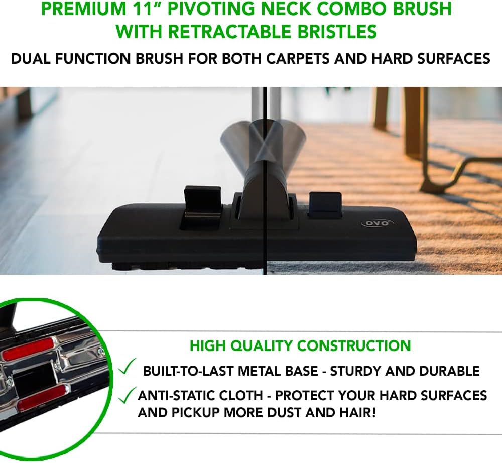 OVO Central Vacuum Standard Kit, with 30/35/40/50ft Low-Voltage Hose, ON/Off Control at The Handle, 12'' Combo Brush and Accessories, for Hard Surfaces and Carpets, B 30', Black, (KIT-LV30S)