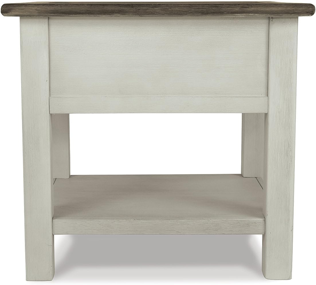 Signature Design by Ashley Bolanburg End Table for Living Room, Two-Tone Distressed Wood Side Table with Smooth-Gliding Drawer, Farmhouse Plank-Style Top, Ideal Night Stand Use, Antique White/Oak