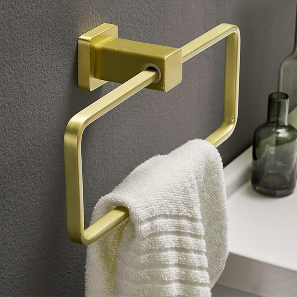 Bathroom Bath Towel Holder, Hand Towel Ring, Nordic Style Brushed Gold Towel Ring, Towel Rack, Towel Hanging, Wall Mounted Square Towel Bar