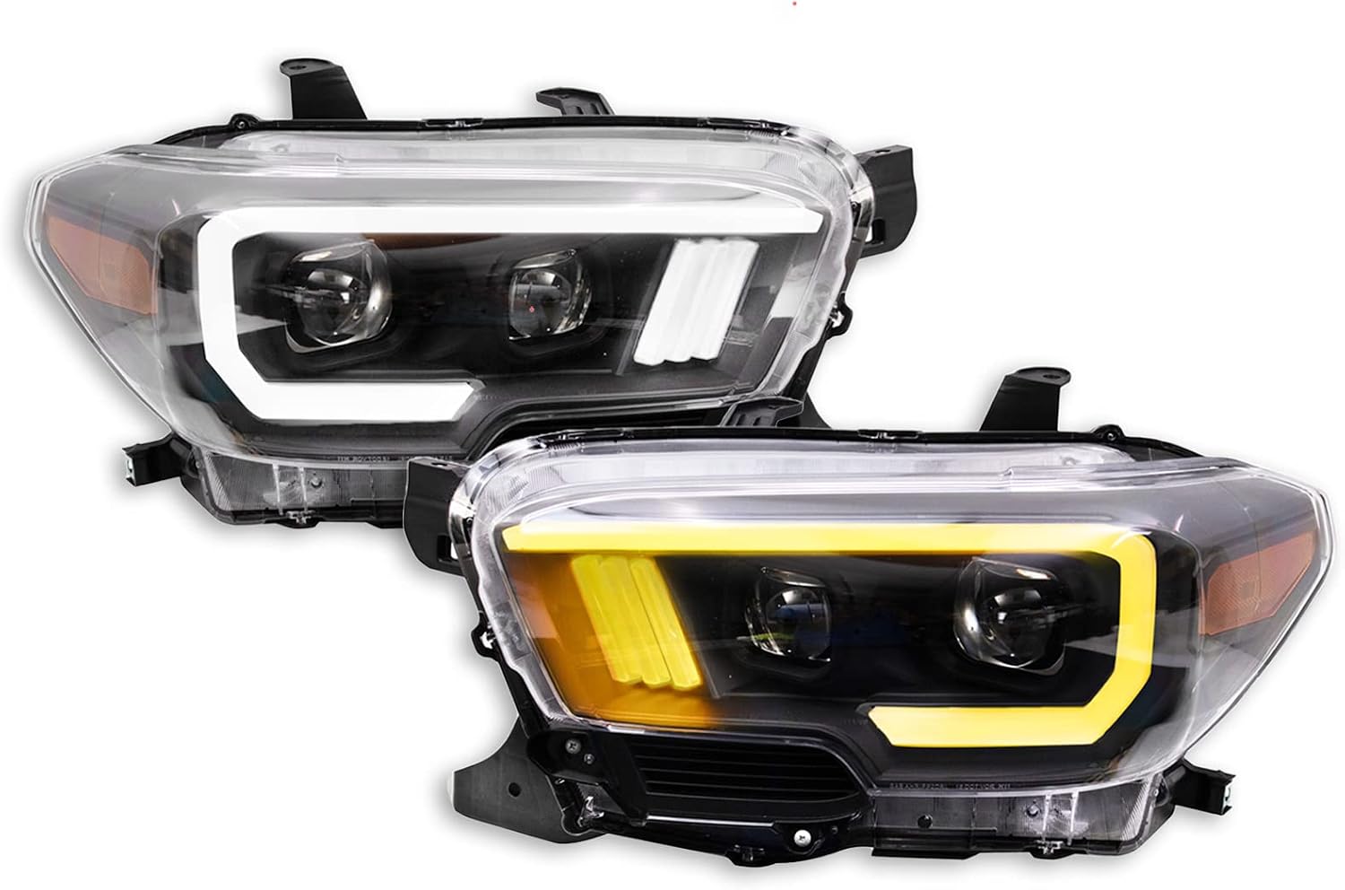 TRQ Performance Driver and Passenger Side Headlight Assembly Set Compatible with 16-22 Toyota Tacoma SR SR5 without LED Daytime Running Lights