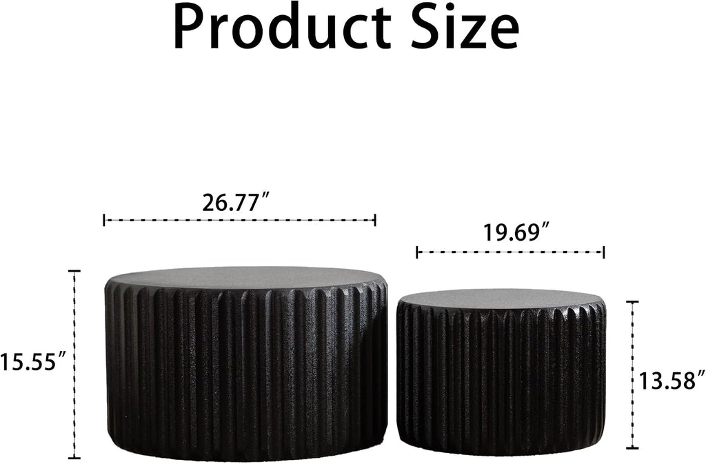 WILLIAMSPACE 46.46' Round Nesting Coffee Table Set of 2, Modern Circle Drum Center Tables Curved-Edge Shape Tea Table for Living Room, No Assembly (Black)