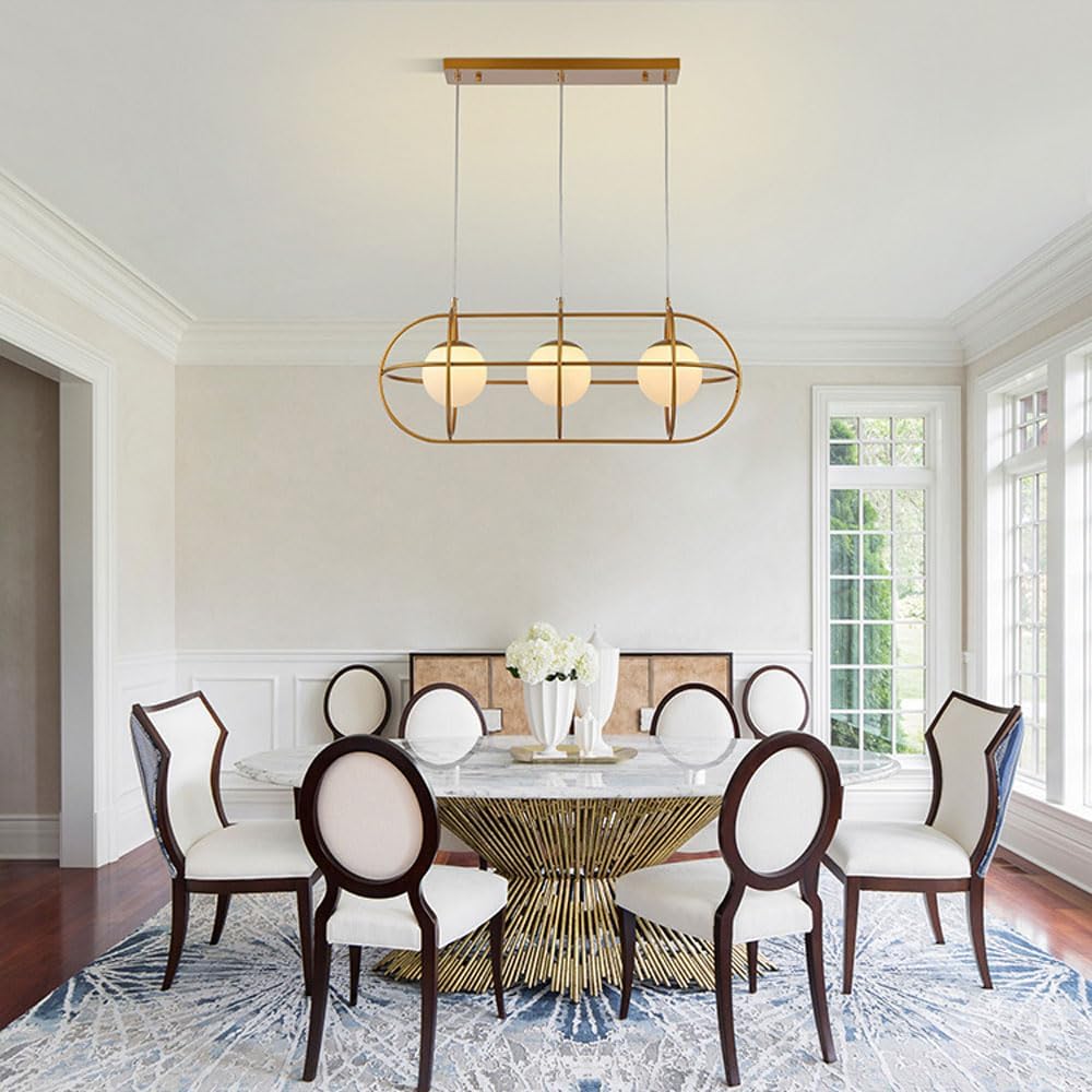 Modern Pendant Ceiling Lights 86CM Metal Cage Ceiling s Gold Chandeliers Vintage Globe Ball Light Fixture 3-Lights Suspension Chandelier for Kitchen Island
