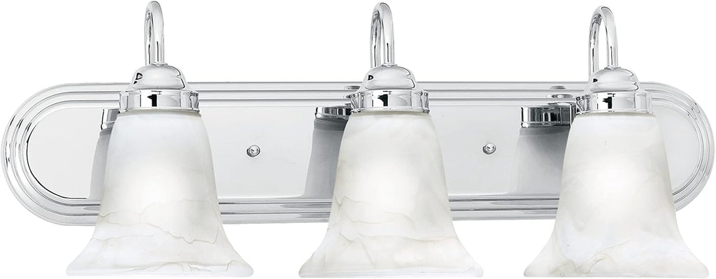 Elk Home Homestead Bathroom Vanity Light, 3-Light Traditional Fixture, Chrome with Alabaster Glass Shade, 24 Inch Wide