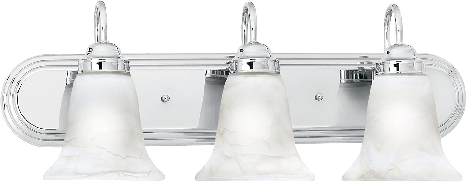 Elk Home Homestead Bathroom Vanity Light, 3-Light Traditional Fixture, Chrome with Alabaster Glass Shade, 24 Inch Wide