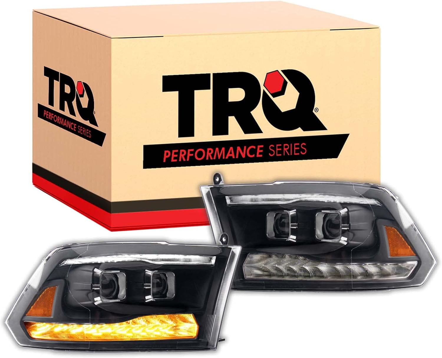 TRQ Performance Left and Right Headlight Assembly Set Projector Clear Lens Compatible with 11-18 Ram 1500 2500 3500 with Quad Headlights 19-22 Ram 1500 Classic with Quad Headlights Halogen Only