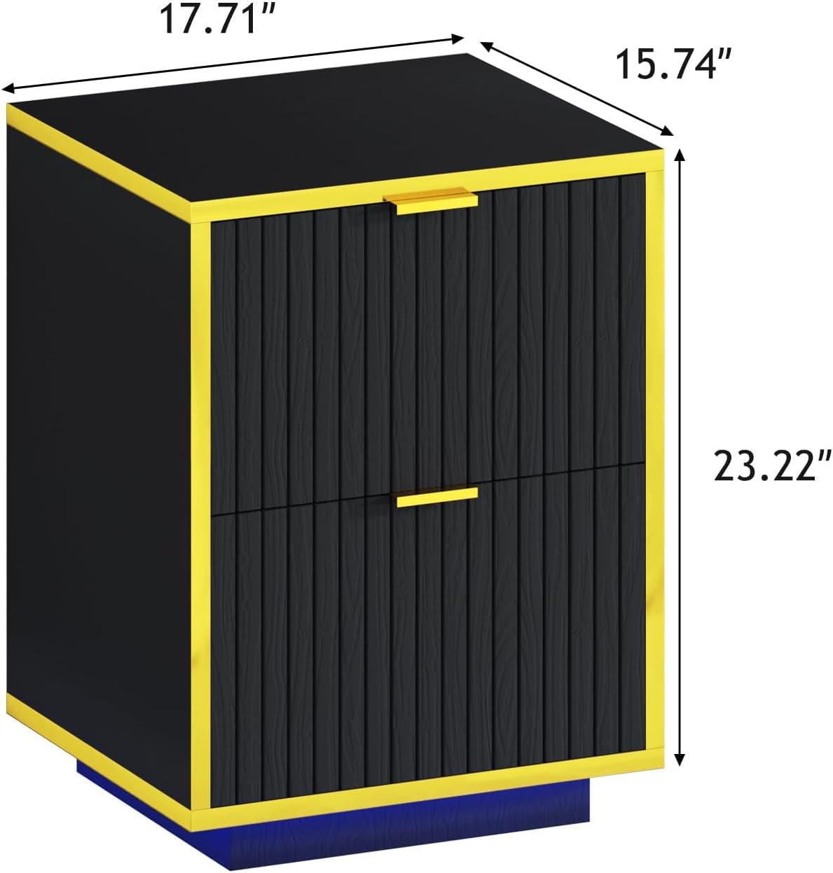 4ever2buy Black and Gold Nightstand Set of 2, Modern Bedside Table with LED Lights, End Table for Bedroom Living Room