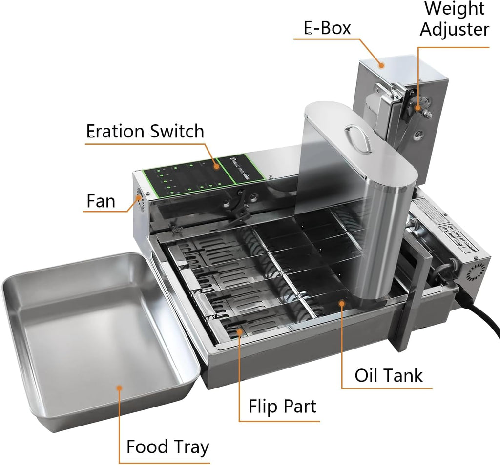 HNZXIB 1800+pcs/hour Mini 4-Row Donut Maker, Automatic Donut Machine, Commercial Doughnut Frying Maker, 5 Gears Adjustment, 110V 60Hz, 2000W, Stainless Steel, for Cafes, Bakeries, Restaurants