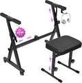 Digital Piano Keyboard Stand and Bench Set - Heavy Duty Adjustable Portable Music Stand and Bench Seat for 54-88 Key Electric Pianos