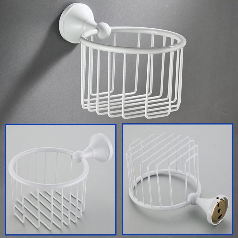 OAKITA White Bathroom Hardware Accessories Brass Double Bath Towel Bar Toilet Brush Shelf Set WC Paper Roll Holder Shower Soap Dish,Paper Basket