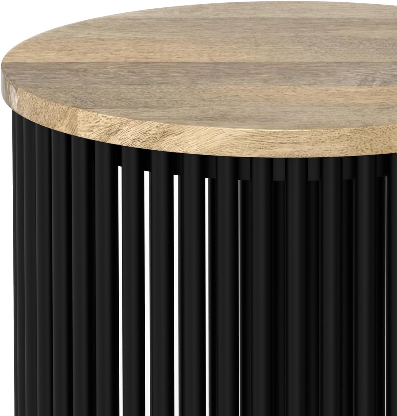 SIMPLIHOME Demy Side Table - 20 inch Wide Solid Mango Wood and Metal Tall Round End Table in Natural and Black, Industrial Accent Table for Living Room or Entryway with Slatted Base, Assembled