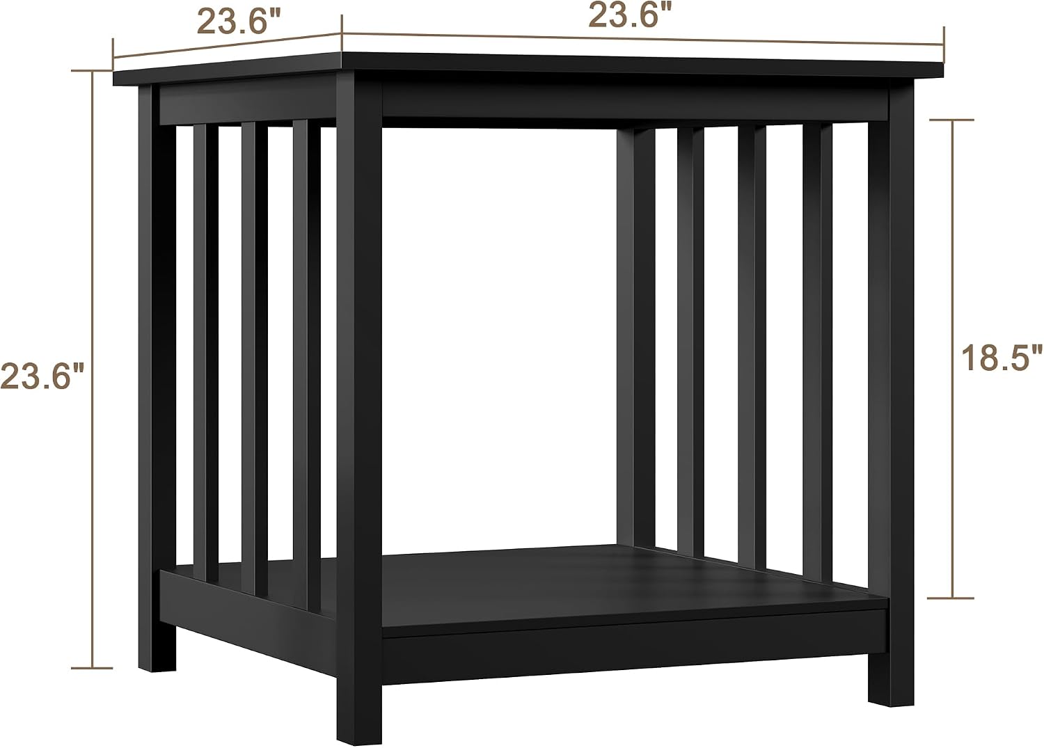 Treocho End Tables Living Room Set of 2, 24 Inch Square Side Table with 2-Tier Storage Shelf, Modern Nightstand for Living Room, Bedroom, Office, Black