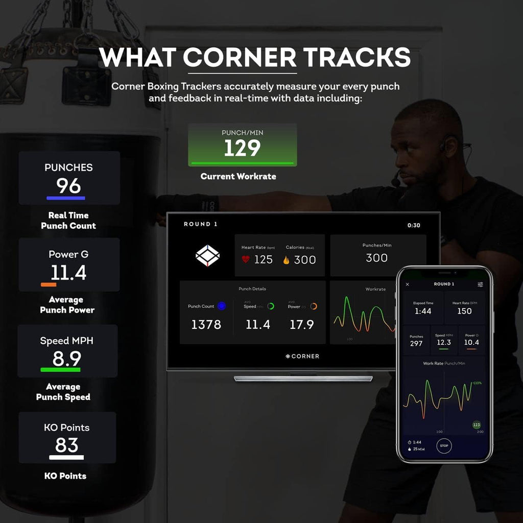 Corner Boxing Smart Punch Trackers - Measure Accurate Punch Count, Speed & Power Performance in Real Time – Stay Motivated at Home & in The Gym - Bluetooth Compatible with iOS & Android
