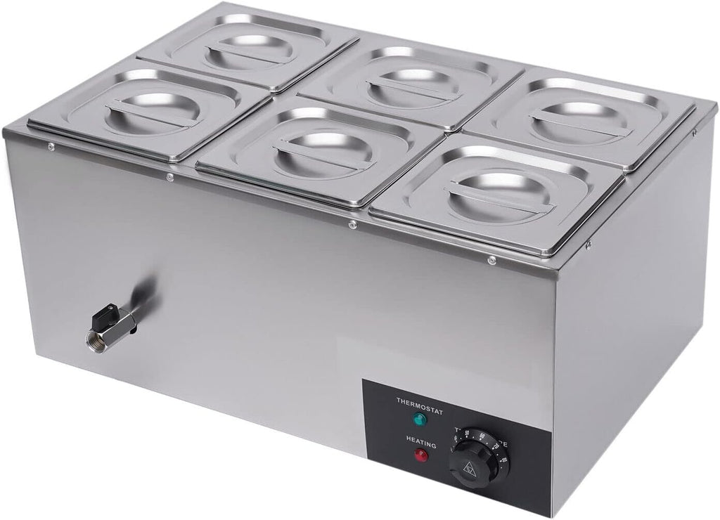 Countertop Steam Table Food Warmer Stainless Steel Commercial Buffet Warmer 6-Pan 600W Portable Electric Food Warmer Steam Table 19.2Qt(18L) for Restaurants, Catering, Buffets