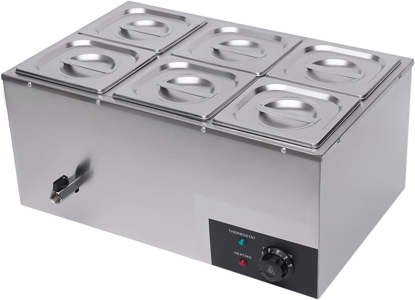 Countertop Steam Table Food Warmer Stainless Steel Commercial Buffet Warmer 6-Pan 600W Portable Electric Food Warmer Steam Table 19.2Qt(18L) for Restaurants, Catering, Buffets