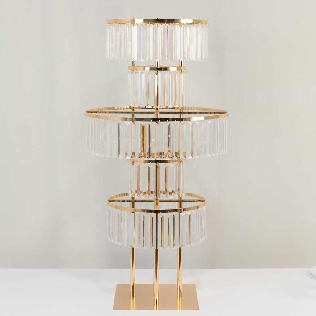 Efavormart 5-Tier Crystal Pendant Table Centerpiece Chandelier, Round Gold Metal Flower Stand – 40' Tall Wedding Pedestal Vase