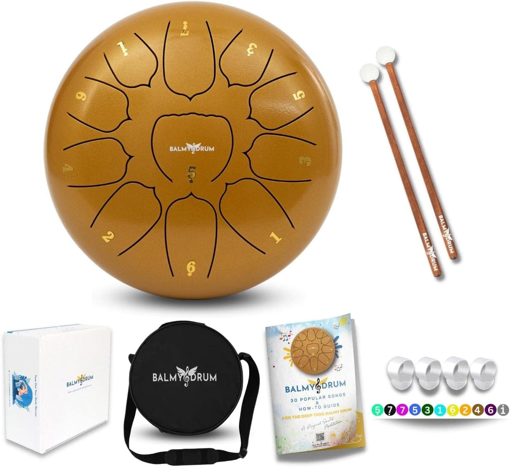 Balmy Drum Steel Tongue Drum 10 inch 11 Notes 440Hz, Handpan Drum with Music Book, Mallets, Carry Bag, Finger Picks, Rain Drum for Outdoor, Meditation Yoga Calming Instruments for Adults Kids (White)