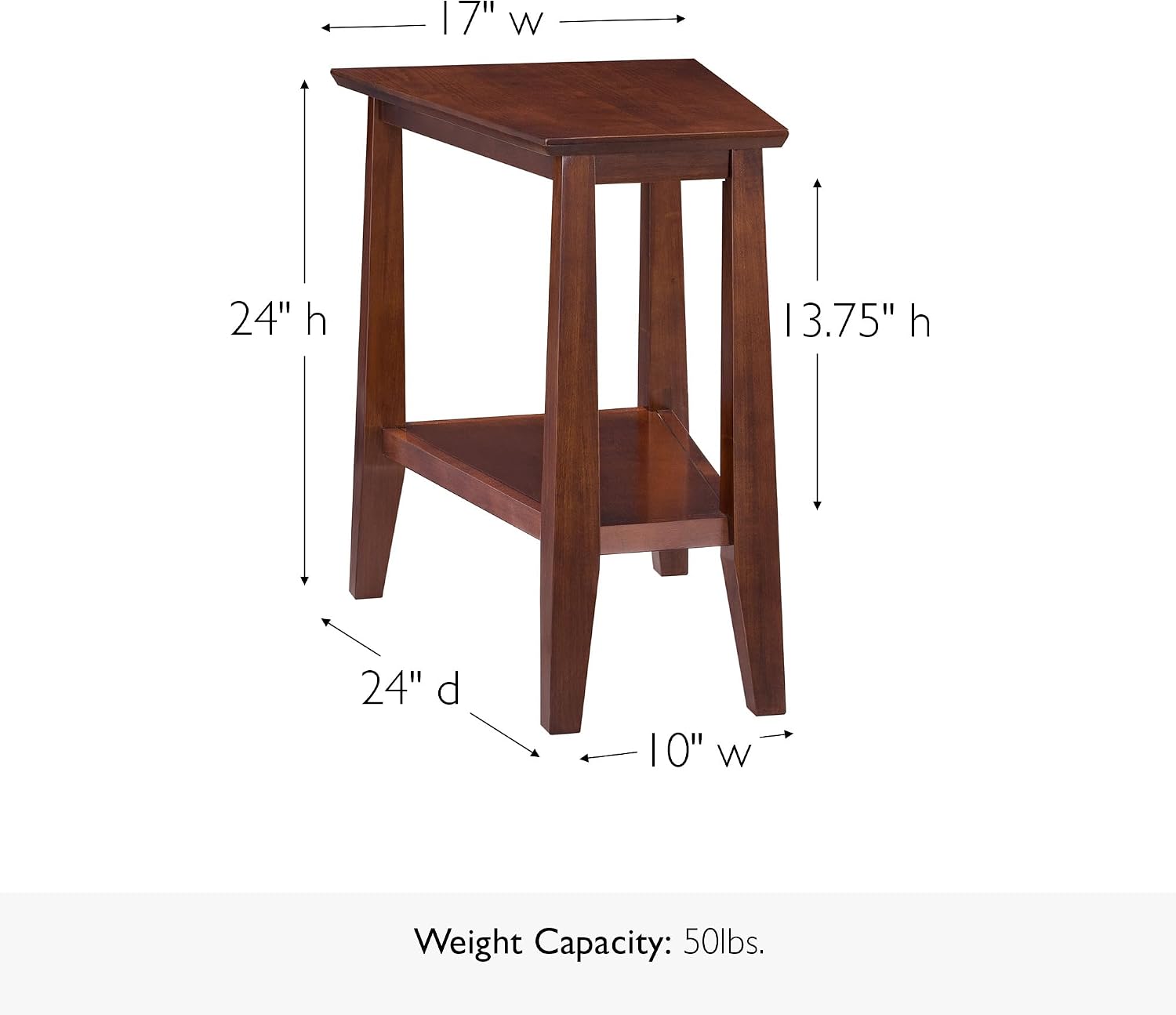 Delton 24 in. Solid Wood Recliner Wedge Side End Side Table with Shelf, Sienna Brown – Leick Home, 10402