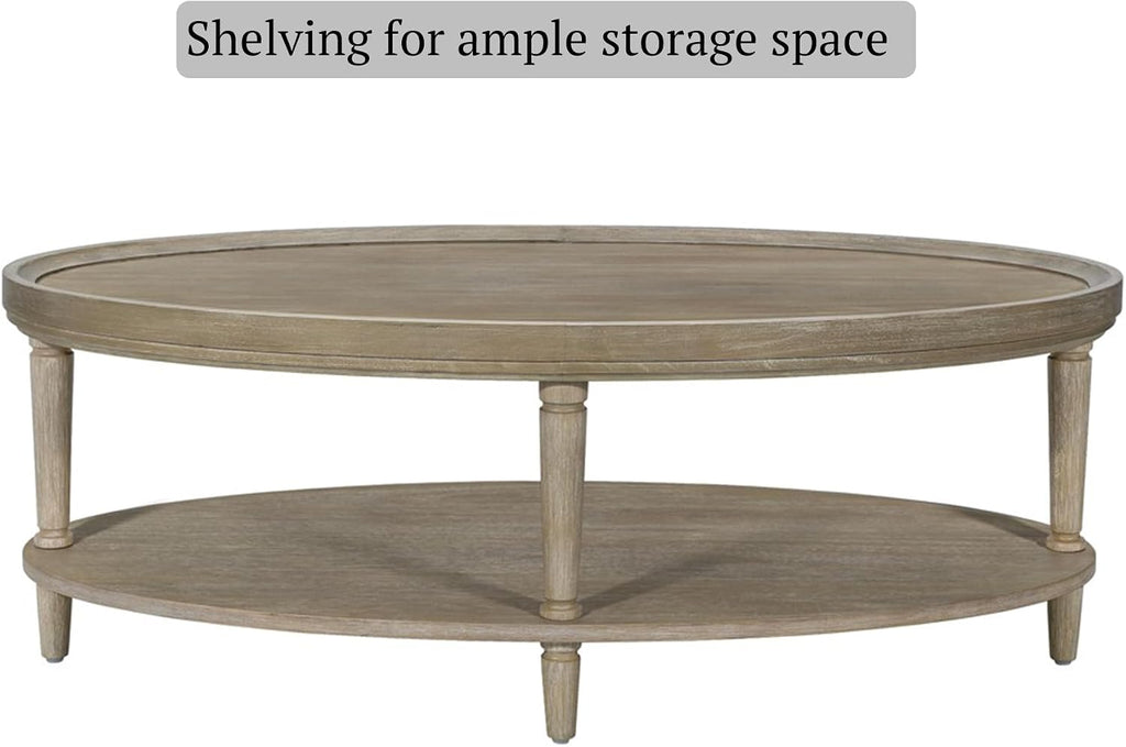 Martha Stewart Ayanna Round Coffee Table for Living Room, Bedford Collection, Farmhouse Coffee Table with Shelving for Storage, Modern Farmhouse Living Room Table, 48' Wide Reclaimed Greige