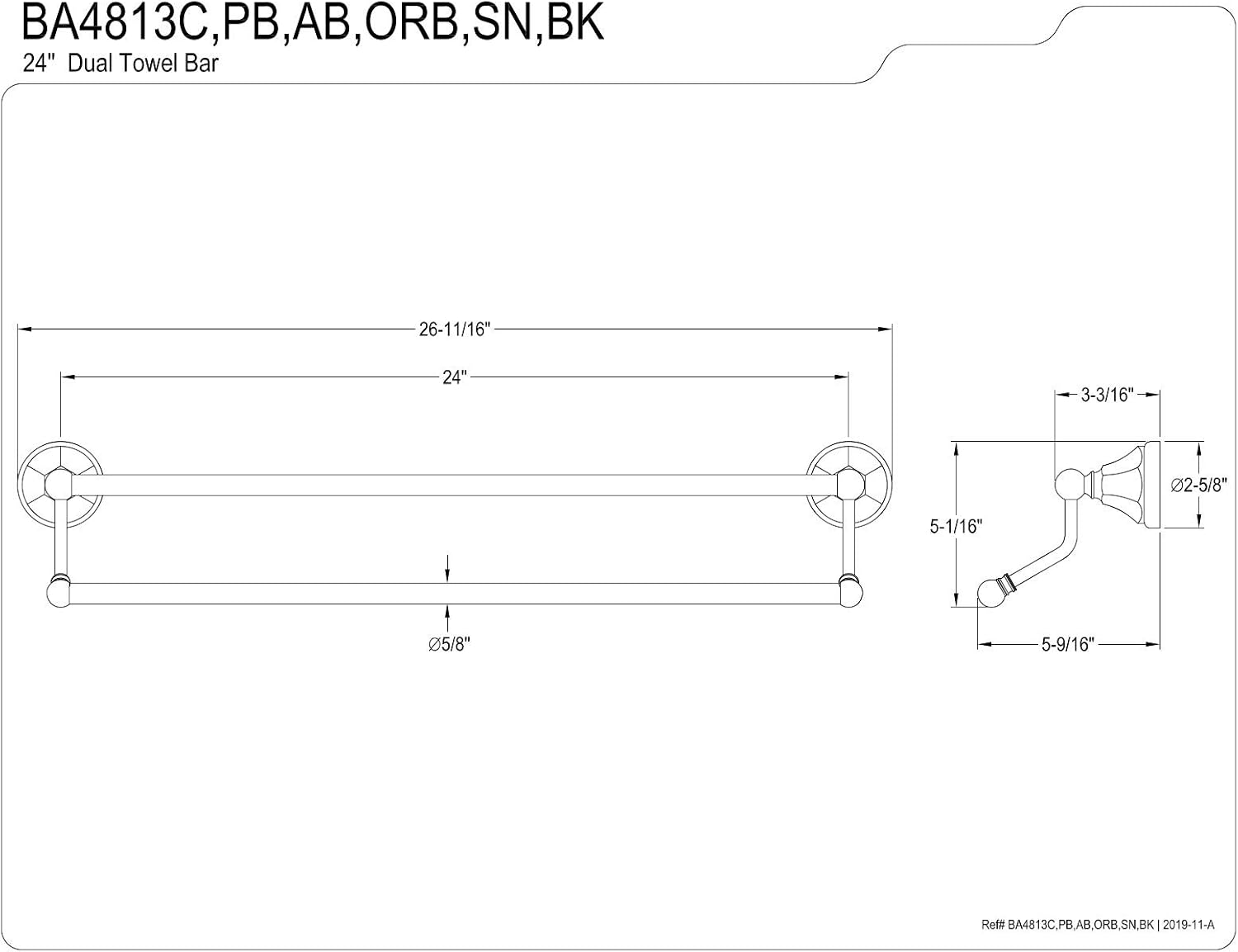 Kingston Brass BAK4181348AB Metropolitan Bathroom Hardware Set, Antique Brass, 26.75 x 7.75 x 2.75