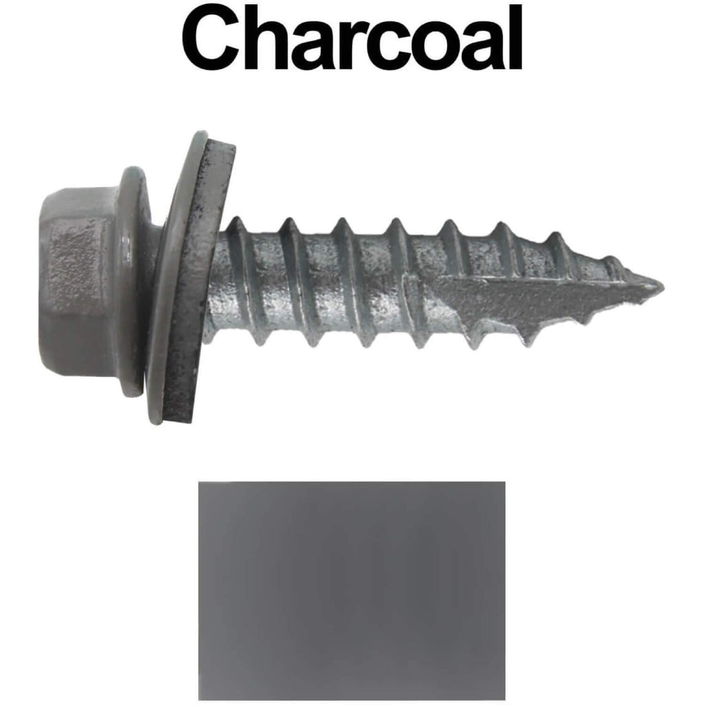 #14 Metal Roofing Screws: (1000) Screws x 1' Charcoal Hex Head Sheet Metal Roof Screw. Self Starting/Tapping Metal to woodsheet Metal Screws with EPDM Washer. for Corrugated Roofing