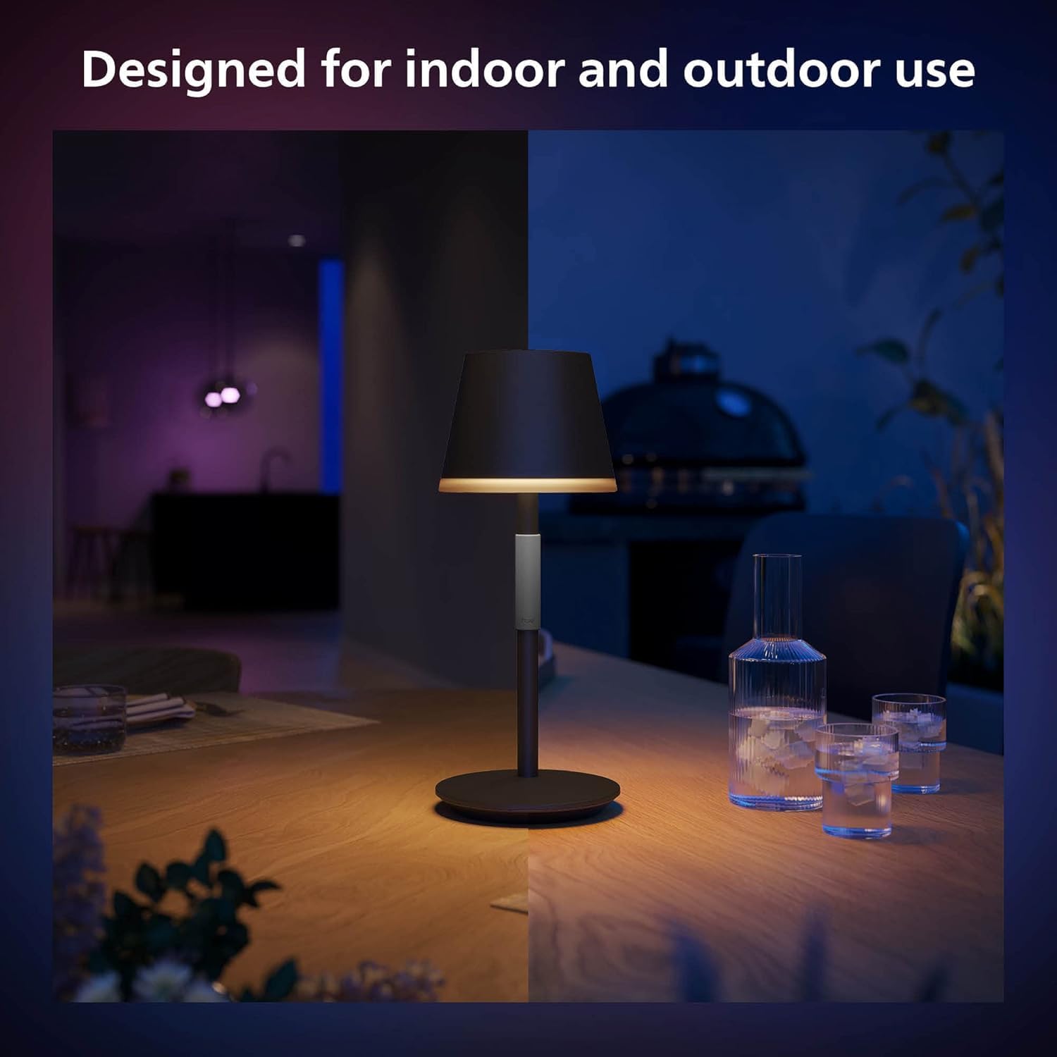 PHILIPS Hue Go Smart Portable Table Lamp, 1 Pack, Black, White and Color Ambiance LED Color-Changing Light, Smart LED Lamp For Indoor and Outdoor Use, Control with Hue App or Voice Assistant