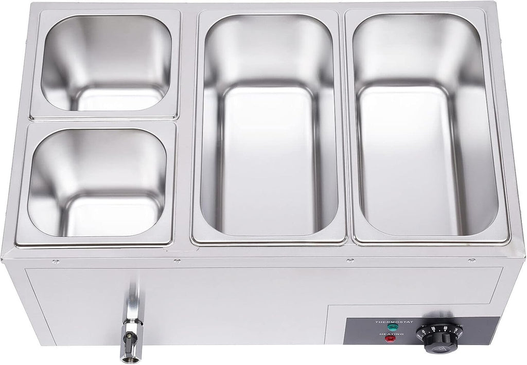 Bain Marie Buffet 4-Pan 850W Electric Steam Table Food Warmer with Lids - Stainless Steel Commercial 21.2Qt(20L) Capacity for Restaurants, Catering, Buffets