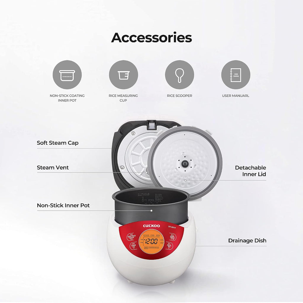 CUCKOO Micom Rice Cooker 3 Cup Uncooked / 6 Cup Cooked, Korean Fuzzy Logic Rice Cooker Small with Delay Timer & Keep Warm Setting, Versatile Food Steamer with Non-Stick Inner Pot, Red (CR-0351F)