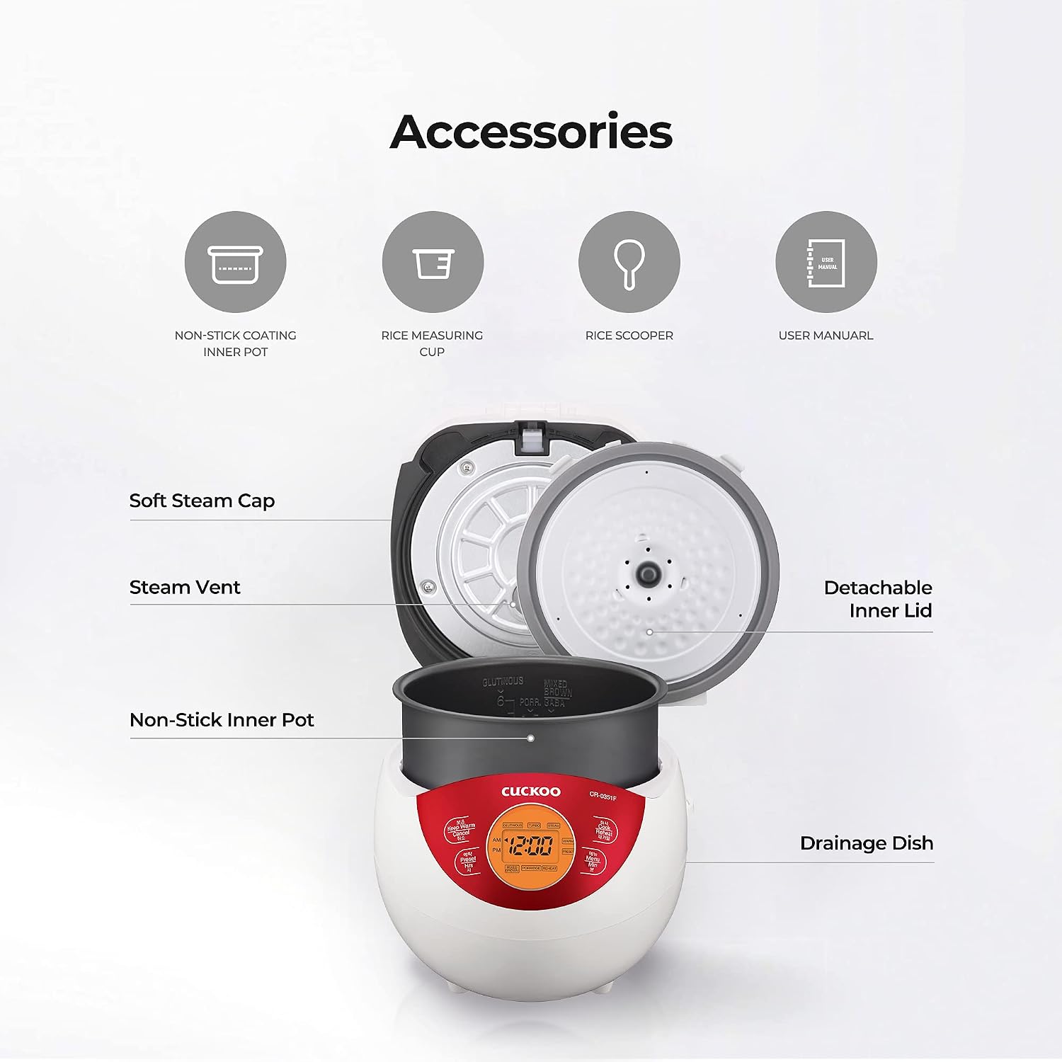 CUCKOO Micom Rice Cooker 3 Cup Uncooked / 6 Cup Cooked, Korean Fuzzy Logic Rice Cooker Small with Delay Timer & Keep Warm Setting, Versatile Food Steamer with Non-Stick Inner Pot, Red (CR-0351F)
