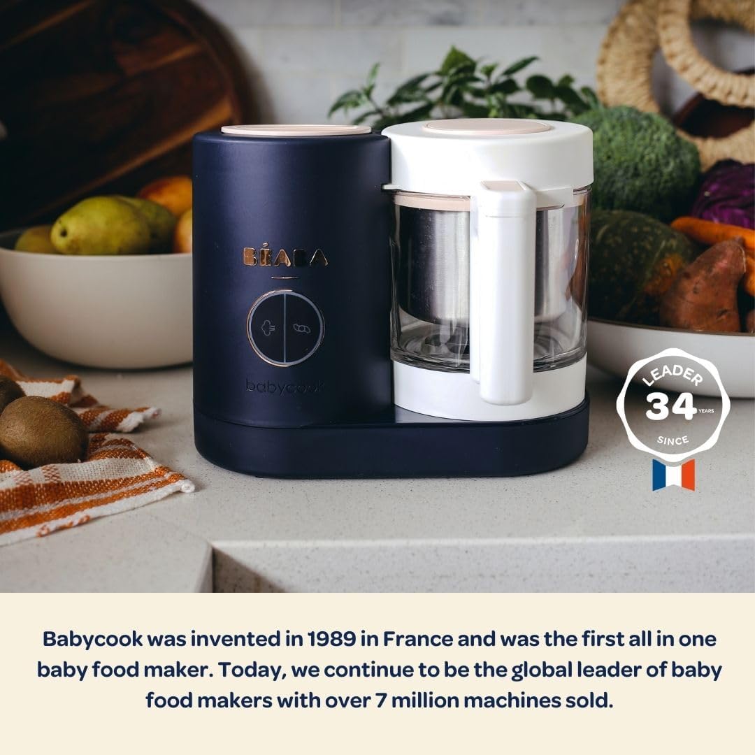 BEABA Babycook Neo, Baby Food Maker, Glass Bowl Baby Food Processor, 4 in 1 Steam Cook & Blender, Stainless Steel Steam Basket, Easy Clean Reservoir, 5.5 Cup Capacity, Eucalyptus