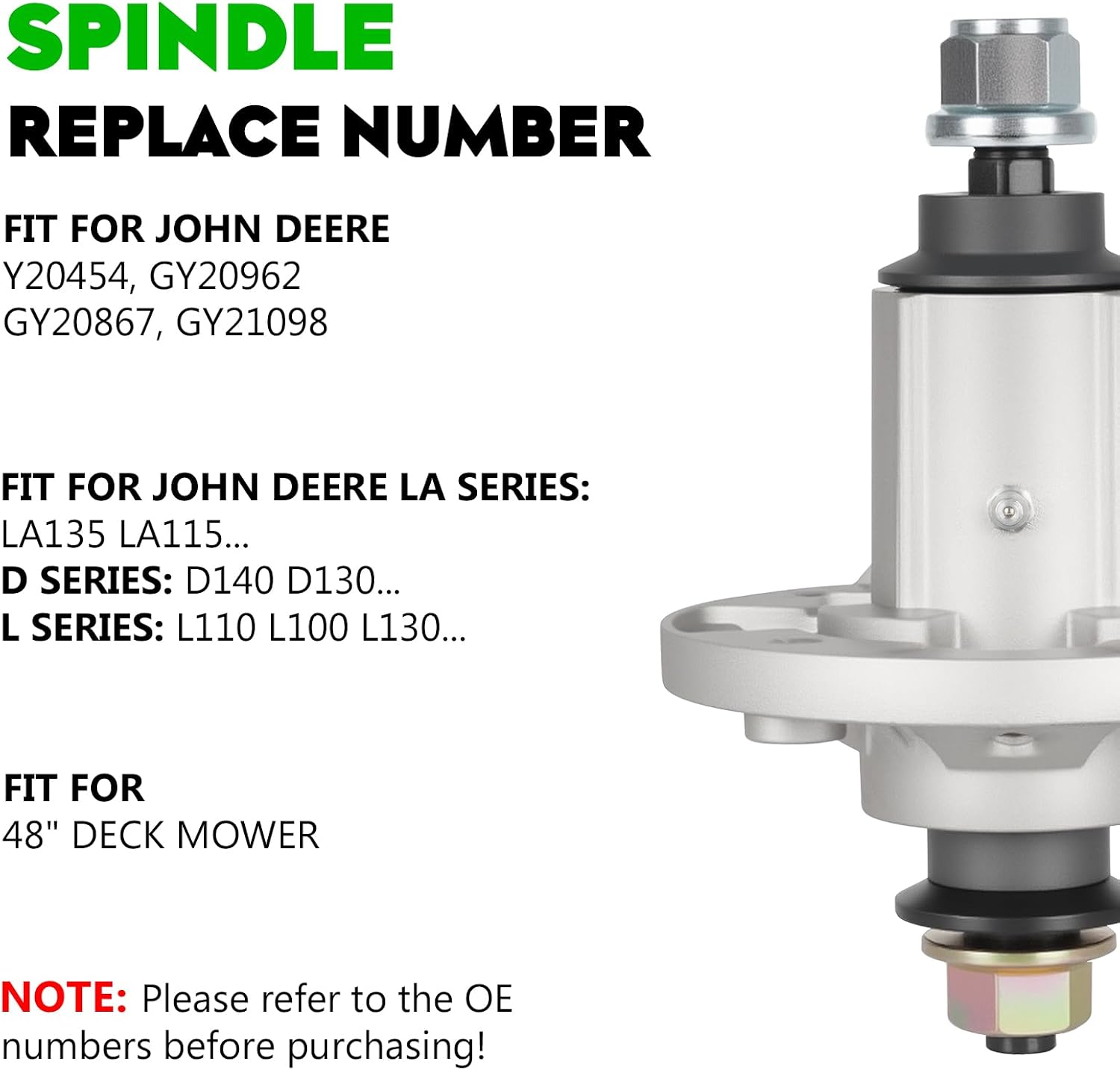 48' Deck Spindle Rebuild Kit for John Deere D140 D155 LA130 LA145, Include 3 Spindles GY20454 GY20867, 3 Blades AM141035, 1 Idler GY20110 GY20629, 2 Idlers GY20067 GY22172, 1 141' Belt GX20571