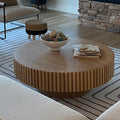 ø39.37'' Oak Round Coffee Table for Living Room Circle Coffee Table Contemporary Wood Coffee Table with Pedestal, Easy Assembly