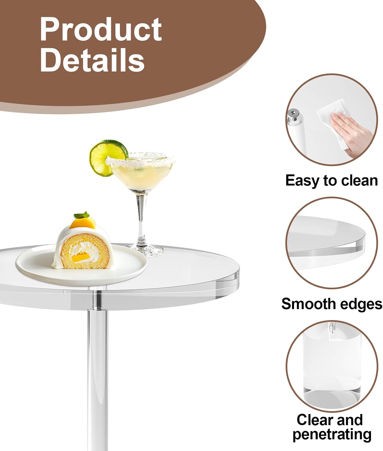 Acrylic End Table, Modern Minimalist Acrylic Side Tables, Clear Side Table for Living Room, Bedroom, Office, Drink Table (12' D x 12' W x 21' H, Transparent)