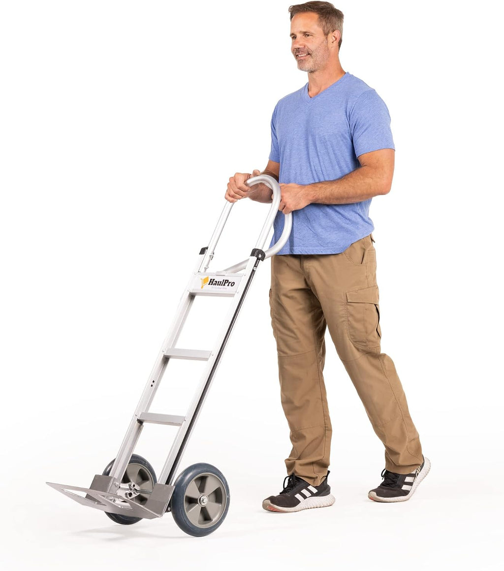 Heavy Duty Hand Truck with Vertical Loop Handle - Aluminum Dolly Cart for Moving - 500 Pound Capacity - 10' Rubber Wheels - 52.25' H x 17.5' W with 17.75' x 9.5' Diecast Nose Plate