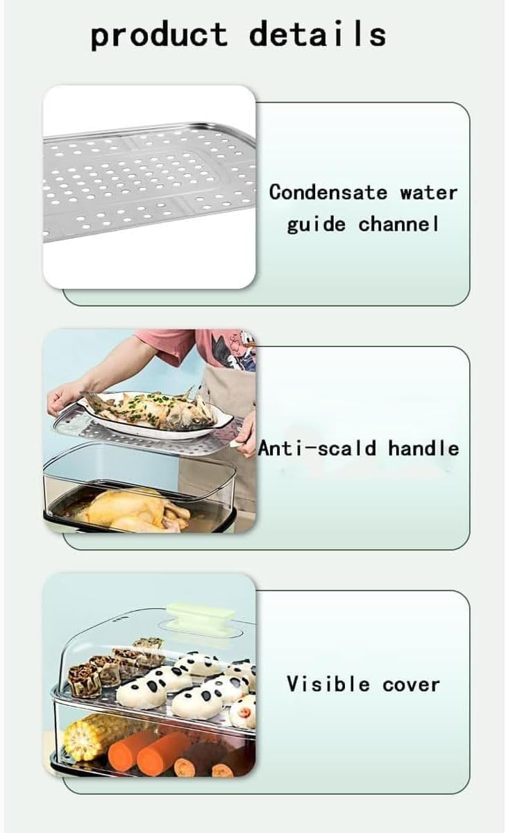 Food Steamer - 360° Steam Cycle Electric Steamer, 3 Tier Detachable Design, 12-Hour Appointment, 12-Hour Heat Preservation, Easy to Clean