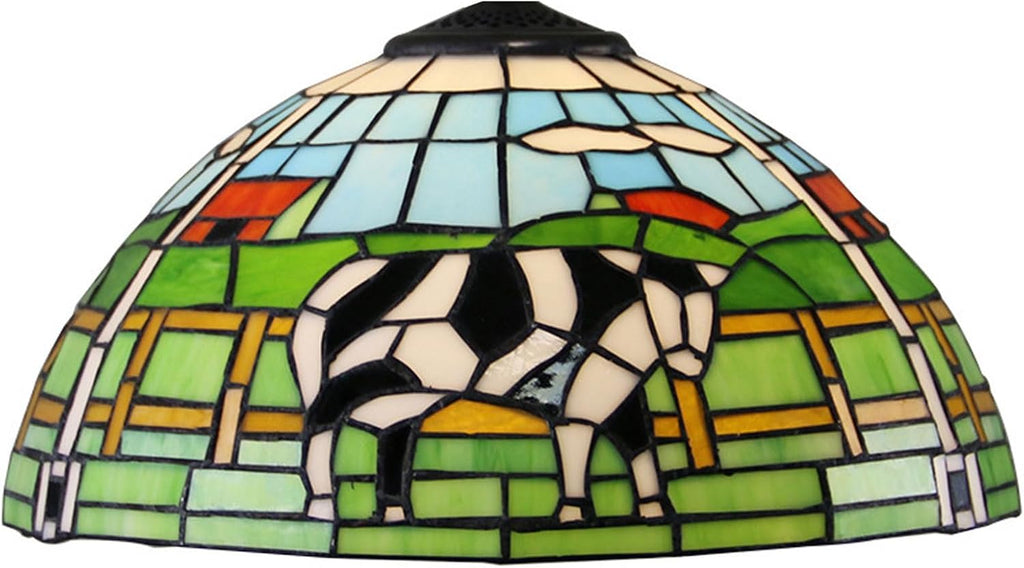 16 Inch Stained Glass Cow Lamp Shade Replacement Only Tiffany Handmade Lampshade Christmas Home Decor Blue Green Design Vintage Light Cover for Table Lamp Pendant Light Floor Lamp Ceiling